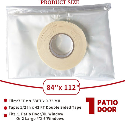 Large Patio Door Shrink Film Window Insulation Kit 84-Inch By 112-Inch，Clear, Keeps Cold Air Out and Warm Air in (1 Pack)