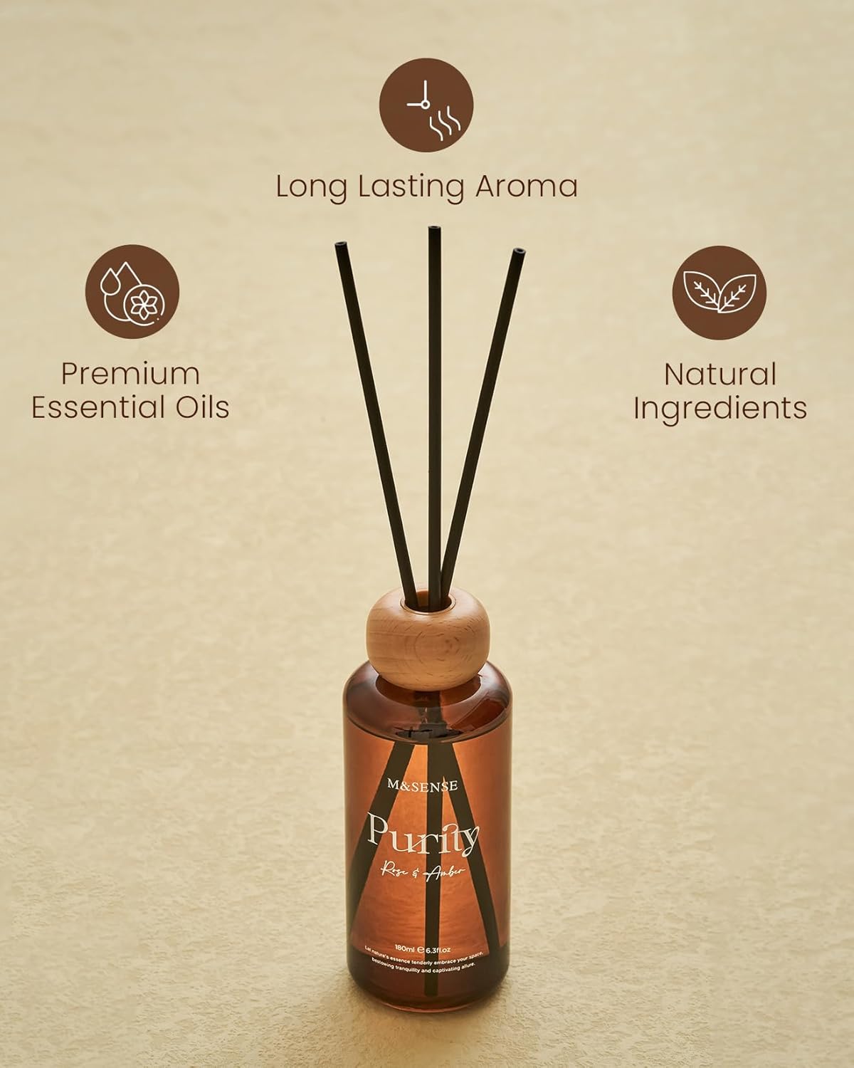 M&SENSE Reed Diffuser Set, Jasmine Sandalwood Scented 6.3 fl oz Natural Essential Oil Diffusers with Sticks, Non-Toxic Organic Air Freshener, Long-Lasting Fragrance Oils for Home Bathroom Living Room