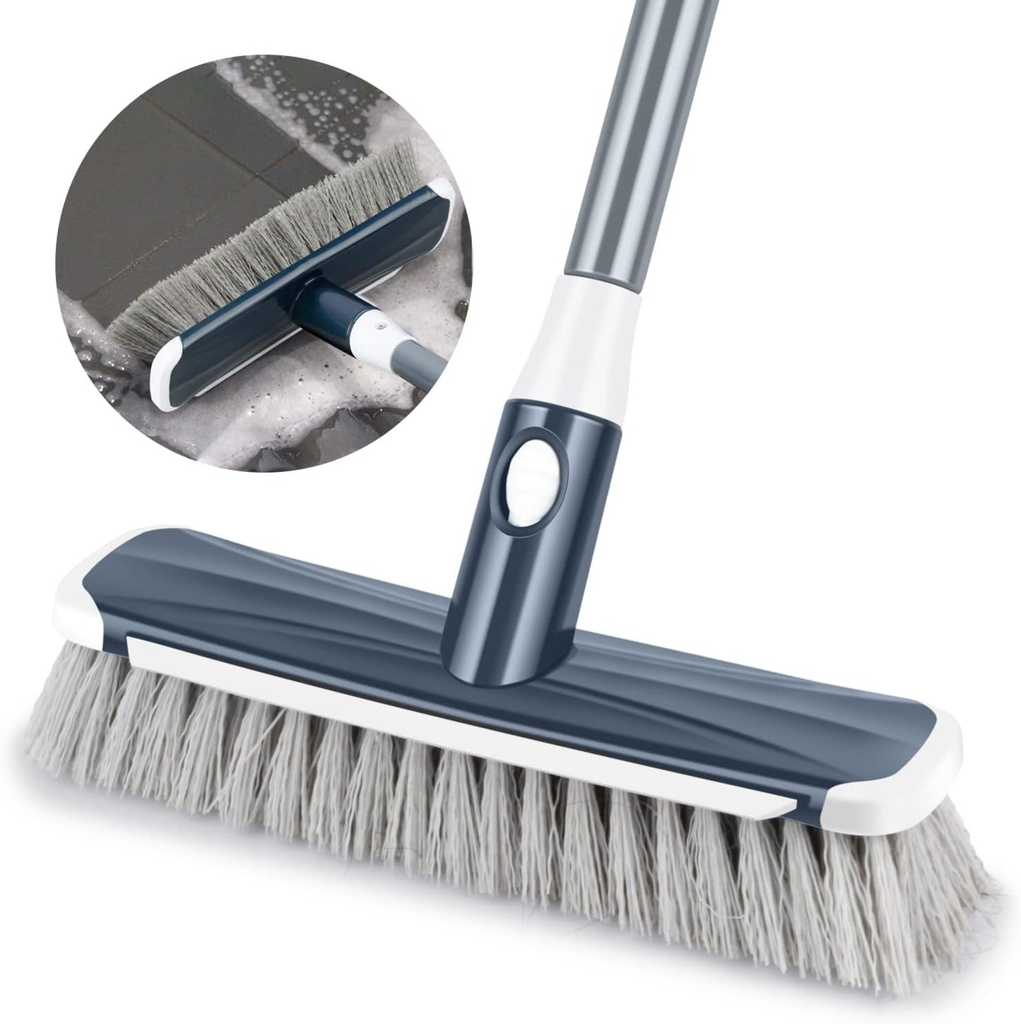 Floor Scrubber with Long Handle, 2 in 1 Scrubbing Brush Stiff Bristle Shower Cleaning Brush for Bathroom, Kitchen, Tub, Carpet, Grout, Tile(Red)