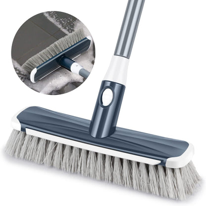 Floor Scrubber with Long Handle, 2 in 1 Scrubbing Brush Stiff Bristle Shower Cleaning Brush for Bathroom, Kitchen, Tub, Carpet, Grout, Tile(Red)