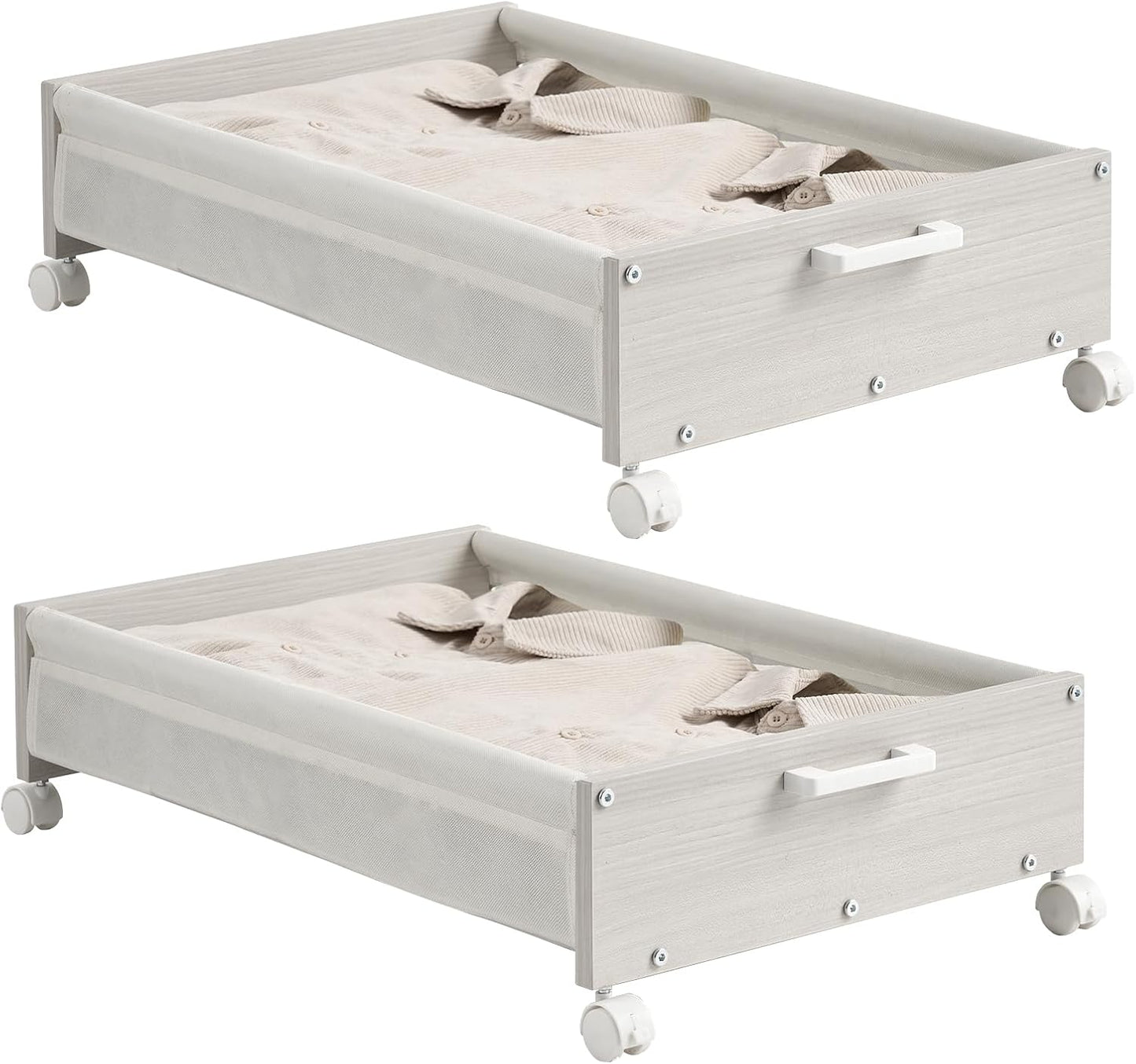 FOUCSSOMEI Under Bed Storage with Wheels, Wooden Under Bed Drawers On Wheels, Rolling Under Bed Shoe Storage, Space Saving, Rustic Brown,30L