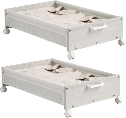 FOUCSSOMEI Under Bed Storage with Wheels, Wooden Under Bed Drawers On Wheels, Rolling Under Bed Shoe Storage, Space Saving, Rustic Brown,30L
