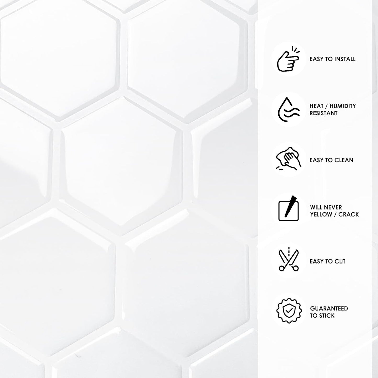 10-Sheet Hexagon Peel and Stick Backsplash for Kitchen, New Upgrade Premium Extra Thicker Design 3D Self Adhesive Wall Tiles, Large Stick on Tiles for Kitchen and Bathroom (12" x 12")