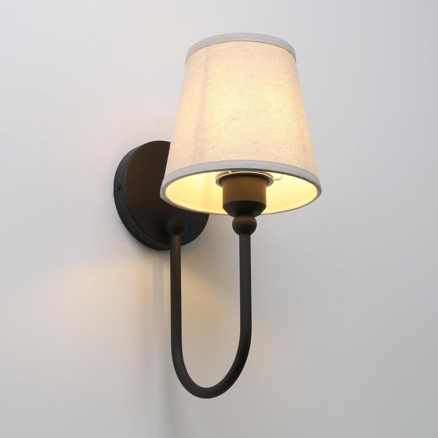 Pathson Antique Linen Fabric Wall Sconces Set of 2, Hardwired Curved Arm Bathroom Vanity Light, Indoor Wall Decor Lamp for Living Room, Kitchen, Bedroom, Foyer