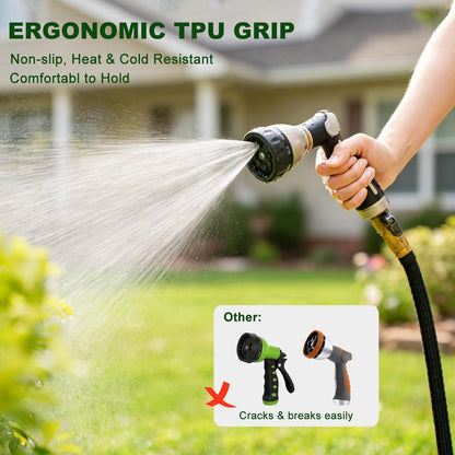 FANHAO Garden Hose Nozzle 100% Heavy Duty Metal, Water Hose Sprayer High Pressure with 8 Spray Patterns, Thumb Control, On Off Valve for Garden Watering, Car and Pet Washing