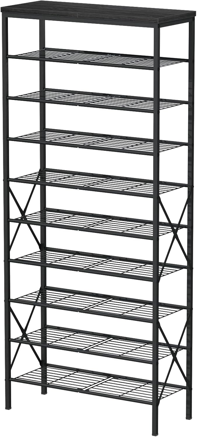 8 Tiers Tall Shoe Rack Organizer, Large Capacity Shoe Rack Holds 32 Pairs of Shoes, Durable and Stable, Adjustable Metal Shelf Stackable Shoe Shelf for Entryway, Hallway, Living Room, Closet