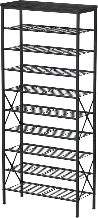 8 Tiers Tall Shoe Rack Organizer, Large Capacity Shoe Rack Holds 32 Pairs of Shoes, Durable and Stable, Adjustable Metal Shelf Stackable Shoe Shelf for Entryway, Hallway, Living Room, Closet