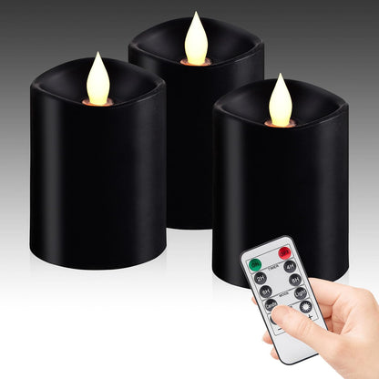 3"x4" Flickering Flameless Battery Candles with Timer, White Realistic LED Pillar Candles, Set of 2 Large Remote-Operated Candles for Home Indoor/Outdoor & Holiday Decor