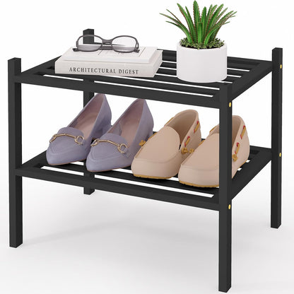 Smiry Bamboo Shoe Rack, 3 Tier Free Standing Wooden Shoe Organizer, Stackable Wood Shoe Storage Shelf for Closet, Entryway, 5 Horizontal Slats, 26.8"x11"x18.3", Natural