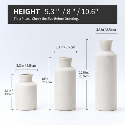 LUKA Ceramic Rustic Farmhouse Vase,Terracotta Vases for Decor,Vase Set of 3,Vases for Your Bedroom,Office,Living Room,Fireplace,Bookshelf Decor,Housewarming 10+7.5+5 Inch