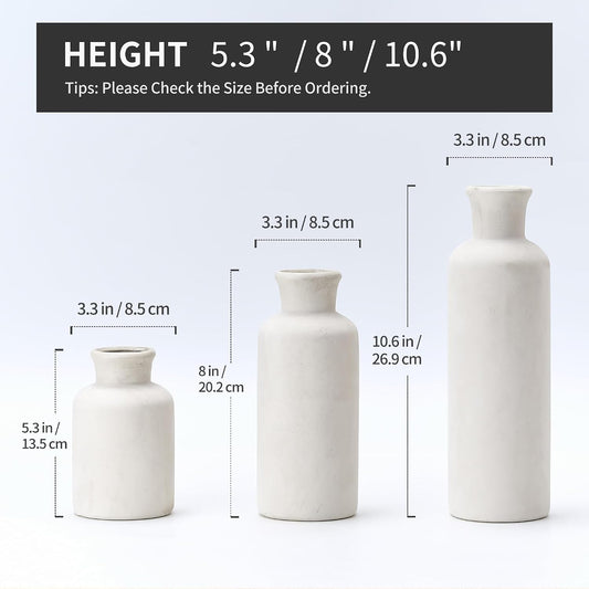 LUKA Ceramic Rustic Farmhouse Vase,Terracotta Vases for Decor,Vase Set of 3,Vases for Your Bedroom,Office,Living Room,Fireplace,Bookshelf Decor,Housewarming 10+7.5+5 Inch