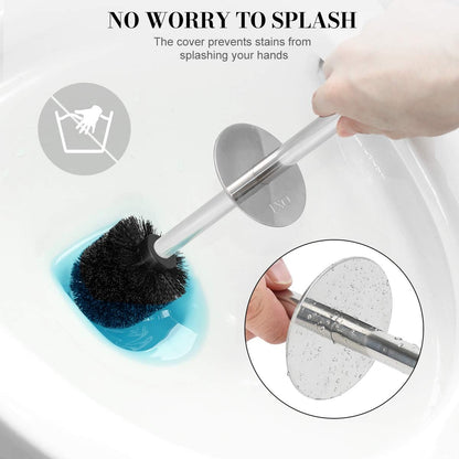 Toilet Brush and Holder, 2 Pack Toilet Brush with 304 Stainless Steel Long Handle, Toilet Bowl Brush for Bathroom Toilet-Ergonomic, Elegant,Durable (White)