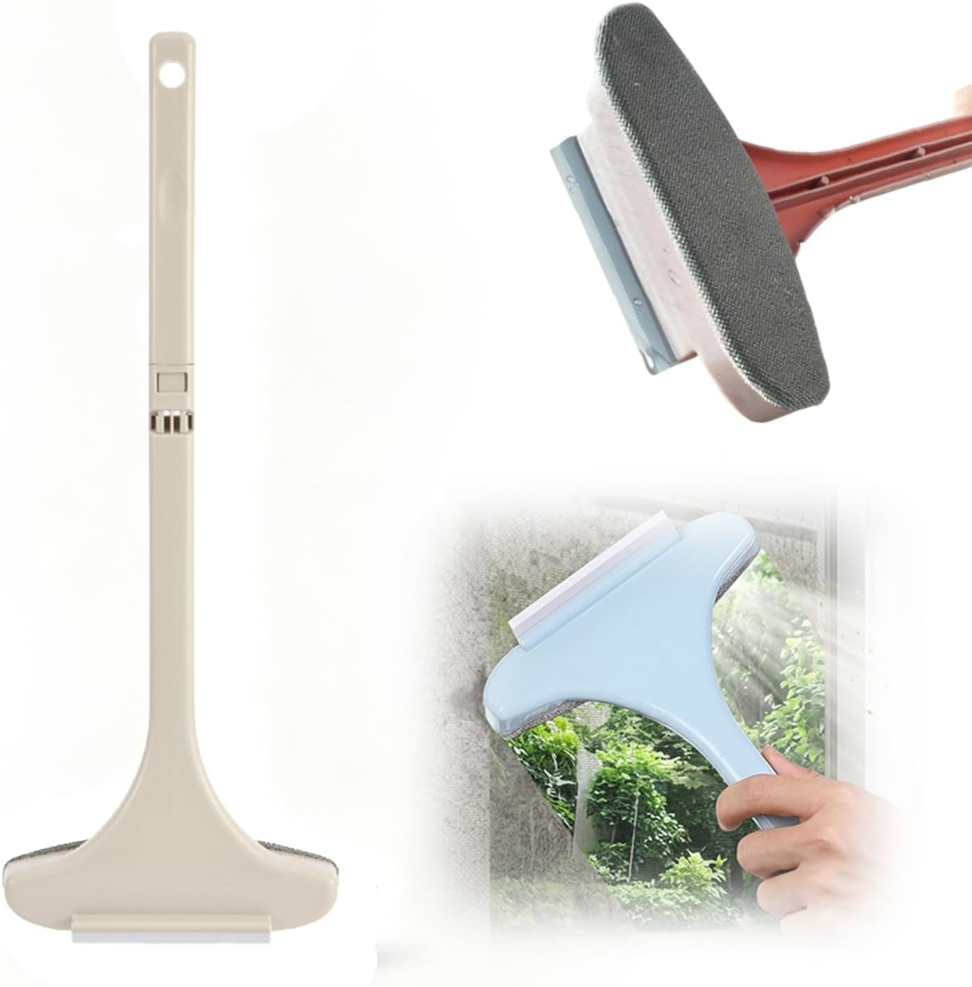 Window Screen Cleaning Brush, 2 in 1 Window Screen Cleaner Tool with Squeegee, Mesh Screen Cleaner, Multi-Purpose Cleaning Brush for Patio, Door, Porch Screens (Beige)