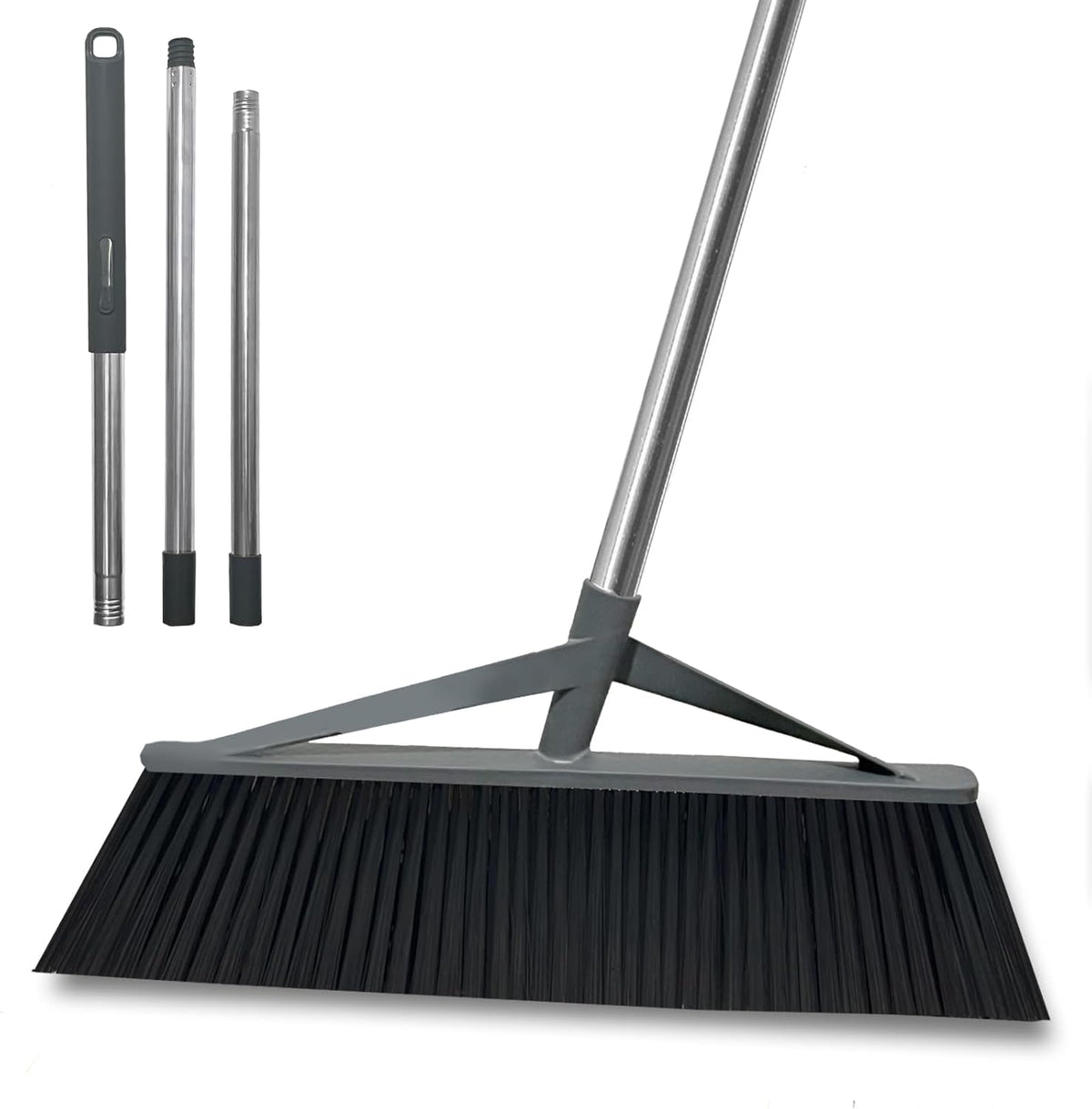 17.7inch Wide Large Broom for Sweeping Indoor or Outdoor, Whole Length 57inch Long Handle Heavy Duty Broom with Soft Bristle