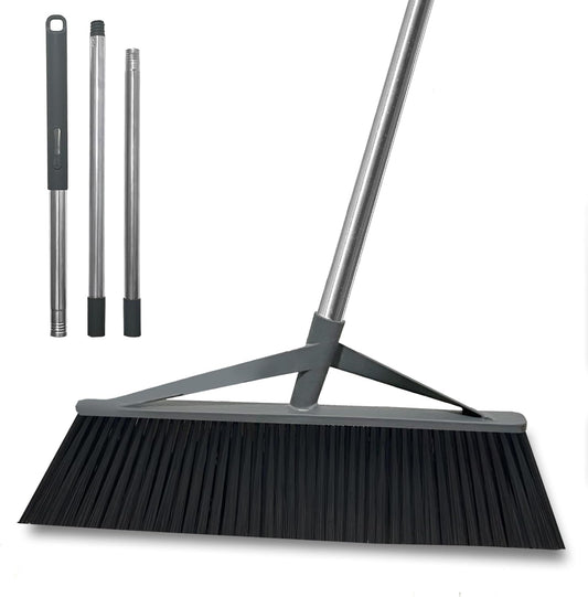 17.7inch Wide Large Broom for Sweeping Indoor or Outdoor, Whole Length 57inch Long Handle Heavy Duty Broom with Soft Bristle
