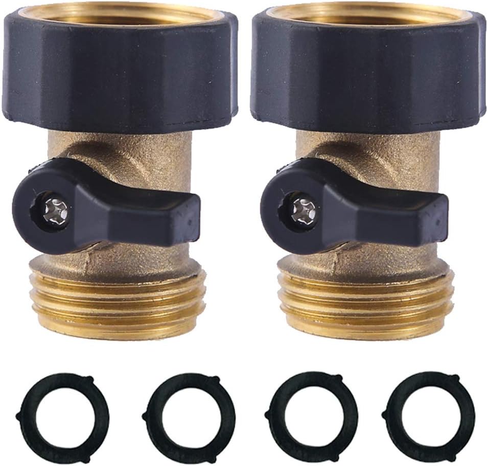 HQMPC Heavy Duty Brass Shut Off Valve Big Flow,Garden Hose Shut Off Valve For Garden Lawn Irrigatiion Garden Hose Connector Big Handle Easy Turn On Off (2PCS) +4 Extra Pressure Washers
