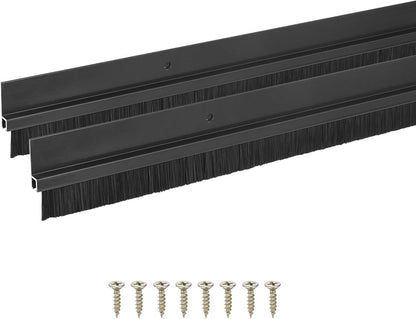 M METERXITY 2Pack Door Sweep - 39" Door Bottom Brush Heavy Duty Seal Draft Stopper Aluminum Base with 50mm Brush, Adhesive/Screw Installation for Interior/Exterior/Garage/Sliding Doors, Black