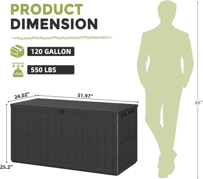 UDPATIO 120 Gallon Deck Box Outdoor Storage Box Lockable Waterproof Resin Indoor Outdoor Storage Container for Patio Cushions, Tools, Package Delivery Boxes for outside