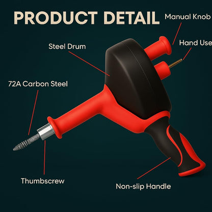 42 FT Drain Snake Hair Drain Clog Remover, Manual Or Powered, Plumbing Snake With Drill Adapte,Unclog Sink Drain Tool, Drain Auger for Toilet、Shower、Kitchen、Sink, No Auto Retract Or Feed, Red