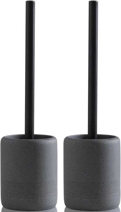 Toilet Brush and Holder Set, 2 PCS Decorative Toilet Bowl Brush and Holder Set Bathroom Aceessories Toilet Scrubber Brush Set with Heavy-Weight Resin Base with Long Handle (Beige)