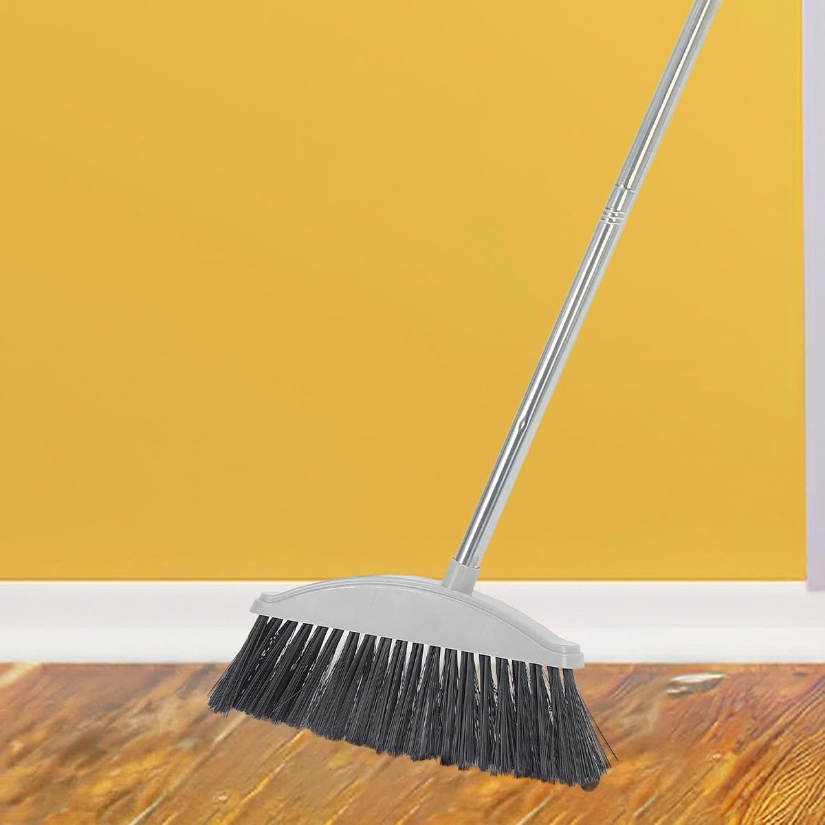 CALLARON Heavy Duty Broom with Long Handle and Stiff Bristles Nordic Gray Floor Cleaning Broom for Home Patio Garage Indoor Outdoor Use