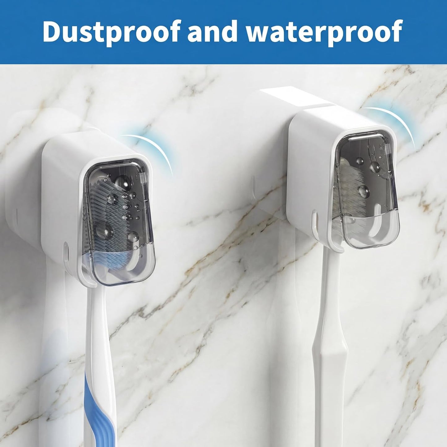 2 PCS Toothbrush Holders Wall Mounted Single Tooth Brush Holder for Shower Hanging Slot Wall Toothbrush Holder with Black Cover for Electric Toothbrushes Home Travel Storage (White)