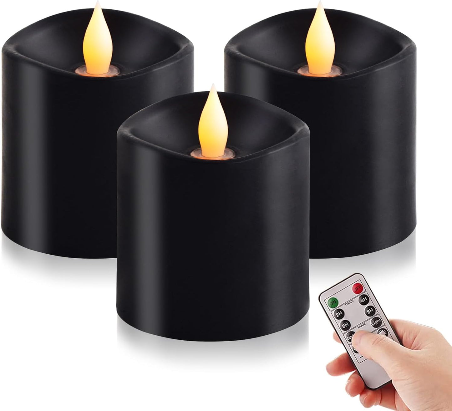 3x3 Flickering Flameless Candles Set of 2, 2AA Battery Life 600 Hours Battery Candles Flickering with Timer,3 inch Flameless Candles with Remote for Indoor/Outdoor, Ivory