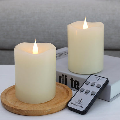 TECHLONG Flameless Candles Battery Operated with Remote Timer, 3D Moving Flame Flickering, Last 600+ Hours Battery Candles, 3" x 3" Ivory Real Wax Electric LED Candle for Wedding Party, Set of 2