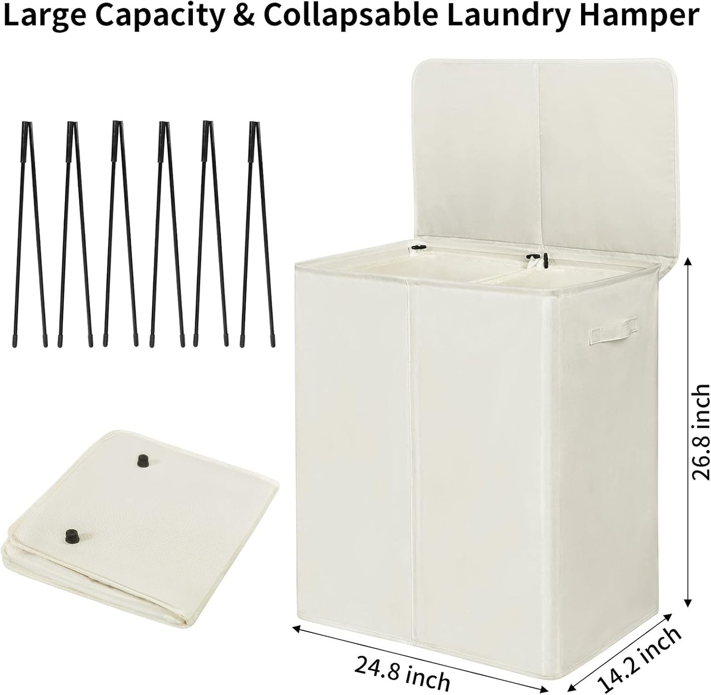 WOWLIVE 180L Laundry Hamper with Lid 3 Section,Large Laundry Basket with Removable Bags and Handles,Collapsible Dirty Clothes Hampers for Laundry,Laundry Basket Organizer for Laundry Room,Dorm,Beige