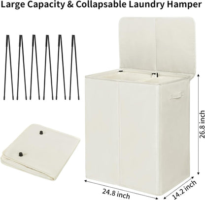 WOWLIVE 180L Laundry Hamper with Lid 3 Section,Large Laundry Basket with Removable Bags and Handles,Collapsible Dirty Clothes Hampers for Laundry,Laundry Basket Organizer for Laundry Room,Dorm,Beige