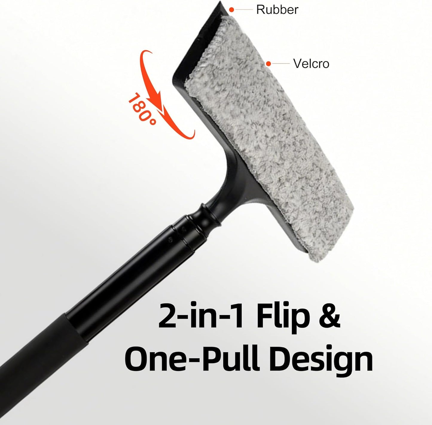 Window Squeegee with Flip-Head, Shower Squeegee 16-59" Long Handle Telescopic Pole & 30% Thicker Blade, Shower Squeegee for Glass Doors, Shower, Car, Windows, Bathroom