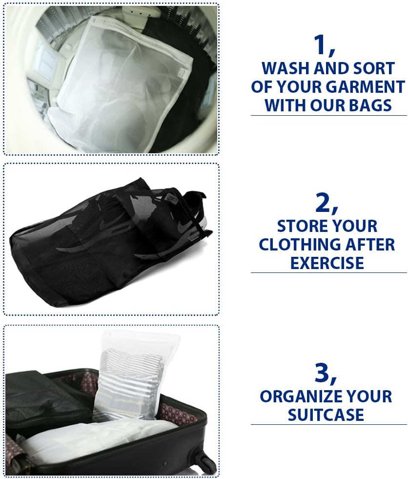 TENRAI Delicates Laundry Bags, Bra Fine Mesh Wash Bag for Underwear, Lingerie, Bra, Pantyhose, Socks, Use YKK Zipper, Have Hanger Loops (White, 1 Large & 1 Medium)