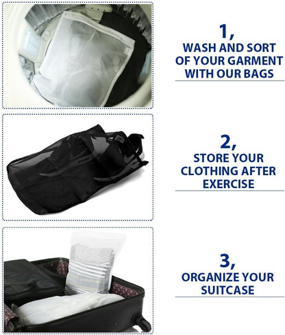 TENRAI Delicates Laundry Bags, Bra Fine Mesh Wash Bag for Underwear, Lingerie, Bra, Pantyhose, Socks, Use YKK Zipper, Have Hanger Loops (White, 1 Large & 1 Medium)