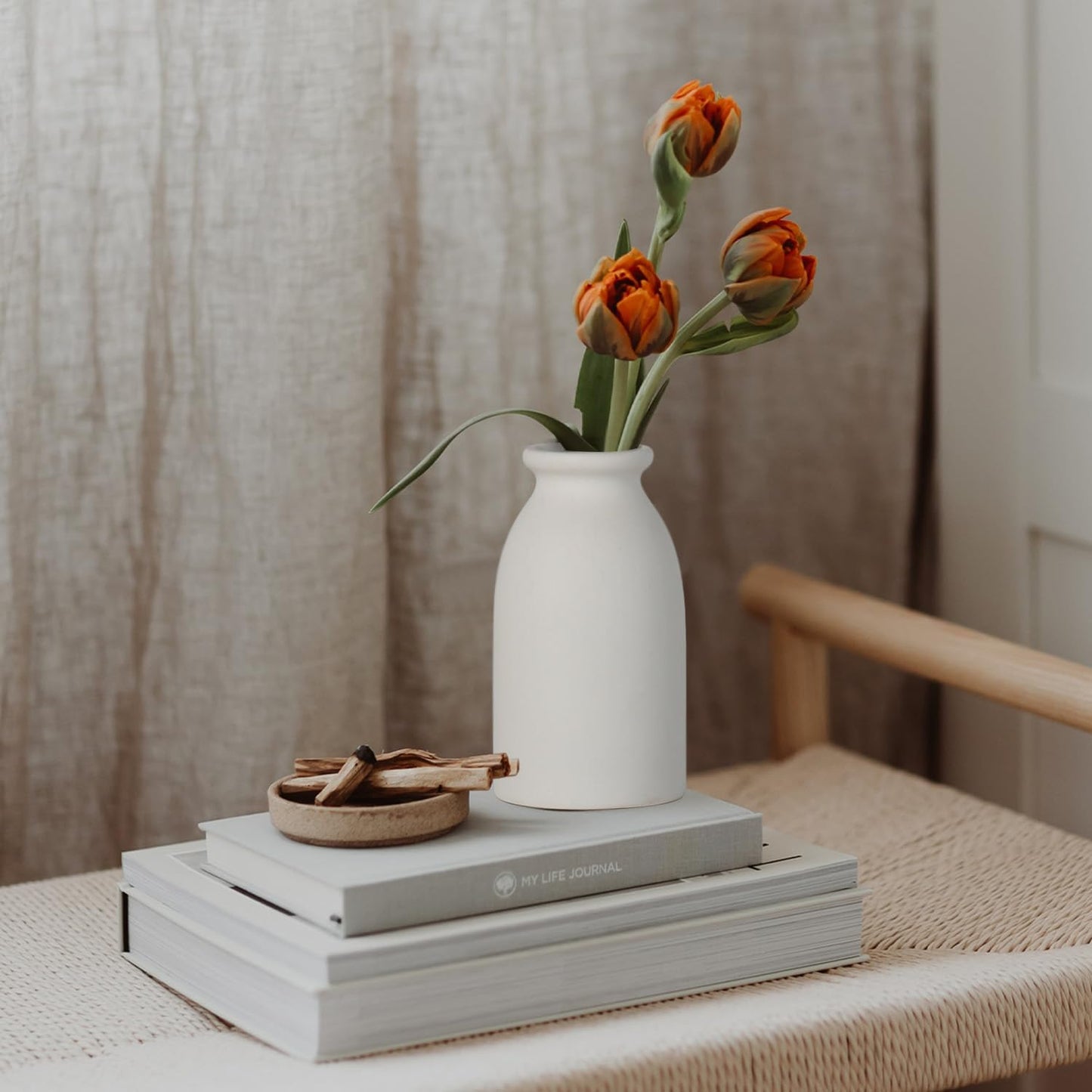 CEMABT Beige Ceramic vase Set-3 Small Flower vases for Decor,Modern Boho Farmhouse Home Decor,Decorative vase for Pampas Grass&Dried Flowers,idea Shelf,Table,Bookshelf ，Entryway- Distressed