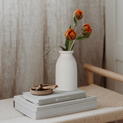 CEMABT Beige Ceramic vase Set-3 Small Flower vases for Decor,Modern Boho Farmhouse Home Decor,Decorative vase for Pampas Grass&Dried Flowers,idea Shelf,Table,Bookshelf ，Entryway- Distressed