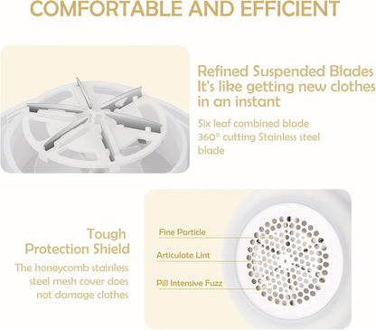 Scienbeauty Fabric Shaver Fuzz Remover Rechargeable, Electric Lint Remover with Light, Sweater Shaver with Stainless Steel 6-Blades, Dual Protection for Fuzz, Lint, Pills, Bobbles Removing