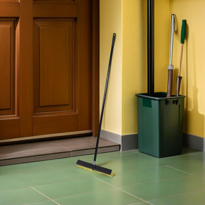 Healifty Outdoor Push Broom with Aluminum Threaded Handle, Heavy Duty Floor Brush for Driveway and Patio Cleaning, 80cm Long Handle Yard Sweeping Brush for Wet and Dry Surfaces