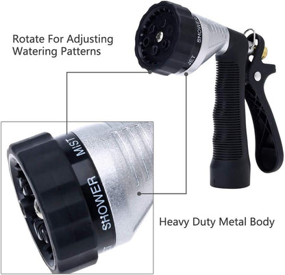 GREEN MOUNT Water Hose Nozzle Spray Nozzle, Metal Garden Hose Nozzle with Adjustable Spray Patterns, Perfect for Watering Plants, Washing Cars and Showering Dogs & Pets