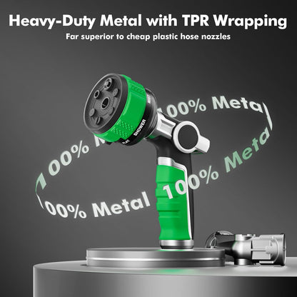 RESTMO Water Hose Nozzle Heavy Duty, Adjustable Garden Sprayer for Outdoor | 2-in-1 Twist Control, 9 Spray Patterns, Thumb ON/OFF Full Flow, Best for Plant & Lawn Watering, Car & Pet Cleaning, Green