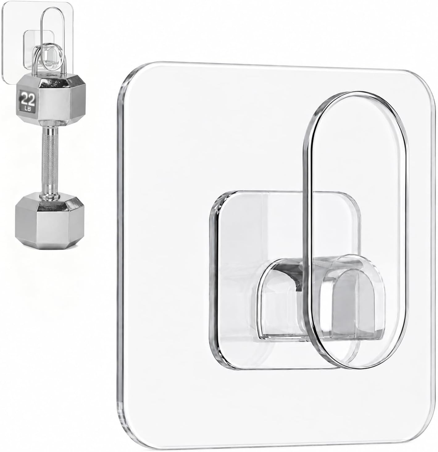 18 Pack Adhesive Wall Hooks for Hanging Heavy Duty 22lb(Max), Upgraded Clear PC No Drill Towel Hooks, Waterproof Sticky Hangers for Home, Bathroom, Kitchen, Shower, Keys, Office & Outdoor