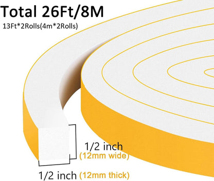 Strong Adhesive Weather Stripping, High Density Weatherproof Weather Stripping Door Seal Strip for Sliding Door, Windows,Noise-Reduction Foam Sealing Strip, White(1/2 in x 1/4 in x 13Ft) - Colors A