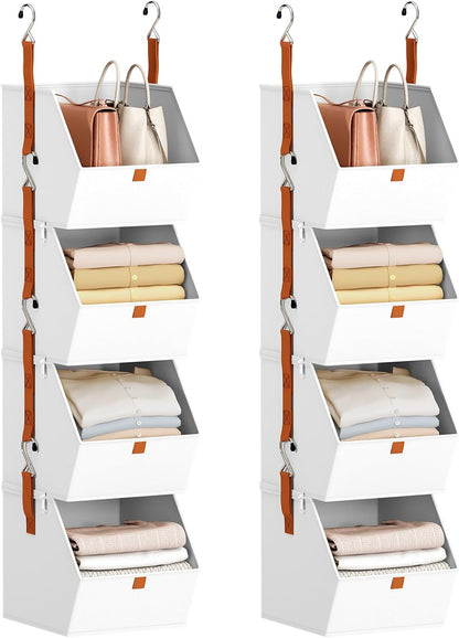 Homsorout Hanging Closet Organizer 4 Tier - Clothes Hanging Shelves, Space-Saving Closet System, Fabric Storage Bins Bedroom Organization, Collapsible Baskets for Home, Dorm, Rv, Beige