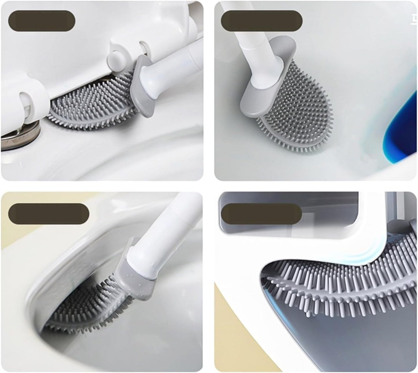 Silicone Toilet Brush with Wall Mount - No Dead Corners, Quick Dry, Drill-Free Cleaner (Black)