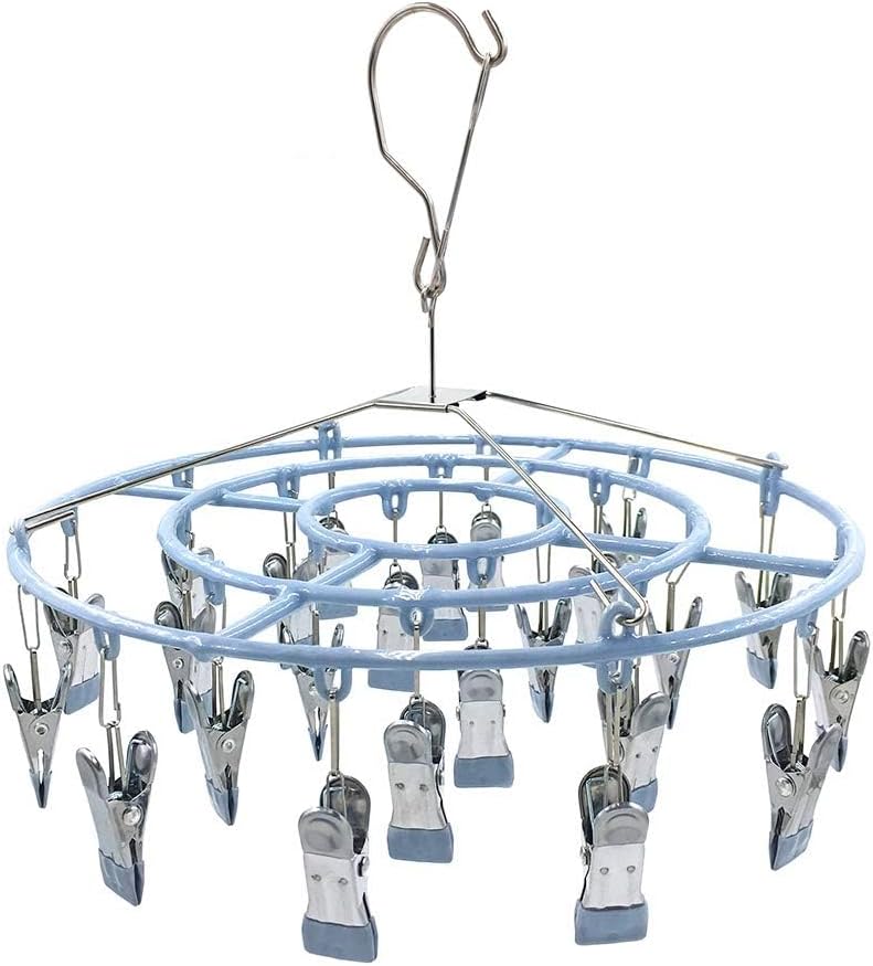 HSJH Stainless Steel Clothe Drying Rack Laundry Drip Hanger 24 Clip Metal Clothespins Round Underwear Lingerie Sock Hat Boot Large Heavy Duty Portable Indoor Outdoor Baby Wet and Dry Dryer (24 Round)