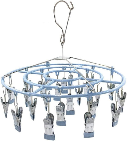 HSJH Stainless Steel Clothe Drying Rack Laundry Drip Hanger 24 Clip Metal Clothespins Round Underwear Lingerie Sock Hat Boot Large Heavy Duty Portable Indoor Outdoor Baby Wet and Dry Dryer (24 Round)
