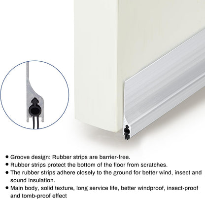 Gisafai 2 Pcs 48 Inches Metal Door Draft Stopper, Door Sweep, Mouse Stopper, Mice Seal Strip, Aluminum, Noise Blocker, Keep Rodents and Pests Out, Enhanced Weather Sealing, Easy to Install, Black