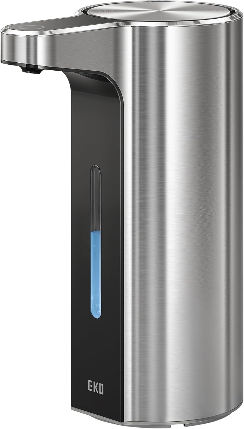 EKO Aroma 9 fl oz Automatic Liquid Soap Dispenser, Rechargeable & Water-Resistant Soap Dispenser for Kitchen and Bathroom with Adjustable Volume Control (Matte Black Steel)