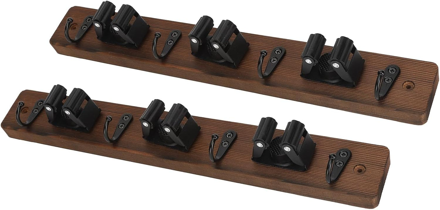 Ymiko Wall Mounted Mop and Broom Organizer with 4 Hooks, 3 Position Holder for Kitchen, Bathroom, Laundry Space Saving Storage Rack
