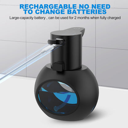 Automatic Foam Hand Soap Dispenser, Rechargeable Touchless Wall Mount Foaming Soap Dispenser, 15oz/420ml, 4 Adjustable Levels Infrared Sensor Electric Dispenser for Bathroom, Kitchen, Office - Black