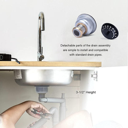 3-1/2 Deep Cup Kitchen Sink Drain Assembly, 304 Stainless Steel Construction With Fixed Post Basket and Long Extended Shank/CAS Approved and White Finish